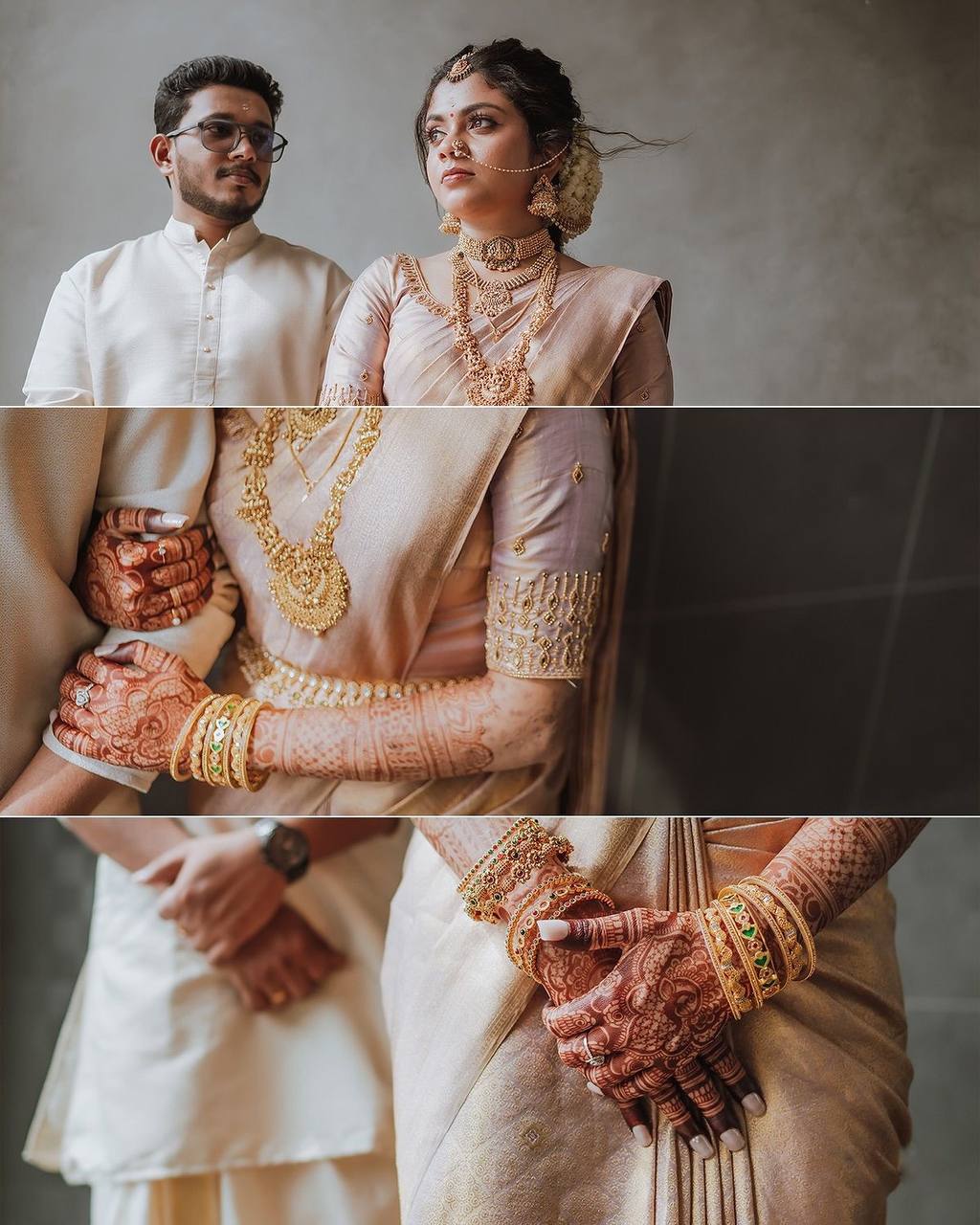 Editorial portraits of a Kerala bride and groom